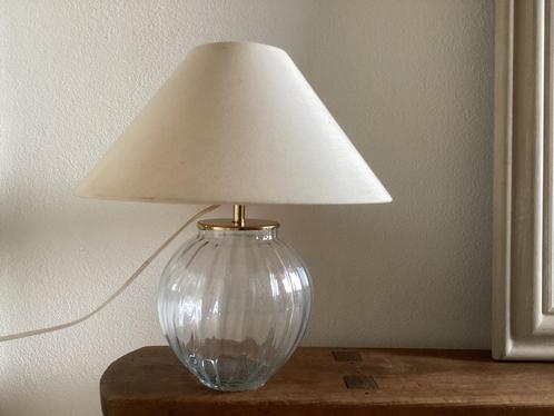 Tafellamp glazen voet en koper, tafellamp tinnen voet, Huis en Inrichting, Lampen | Tafellampen, Zo goed als nieuw, Minder dan 50 cm