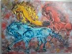 Kleurrijk schilderij met 3 paarden bieden vanaf 37,50, Ophalen