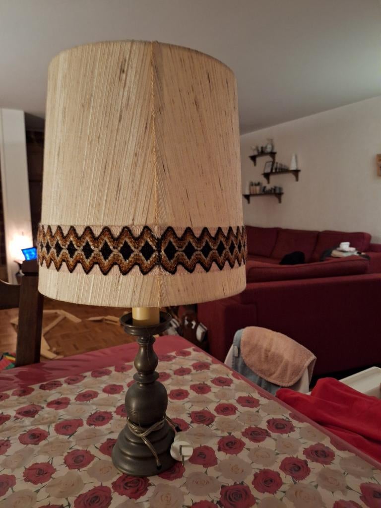 Bronzen Schemerlamp met Stoffen Kap, Vintage, Ophalen of Verzenden, Zo goed als nieuw, Stof