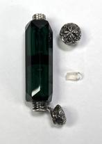 Glazen parfumflacon met zilveren doppen 19e eeuw, Antiek en Kunst, Antiek | Goud en Zilver, Ophalen of Verzenden