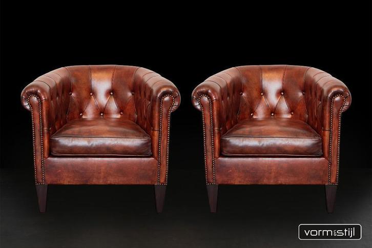 Chesterfield clubchairs, Huis en Inrichting, Fauteuils, Nieuw, Leer, 75 tot 100 cm, 75 tot 100 cm, Ophalen