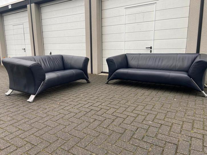 Luxe Zithoek Blauw/Zwart - Rolf Benz 322 - Gratis Bezorging, Huis en Inrichting, Banken | Complete zithoeken, Zo goed als nieuw