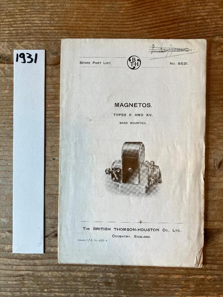 1931 BTH magneet ontsteking, K en KV magneto, documentatie, Motoren, Handleidingen en Instructieboekjes, Overige merken, Ophalen of Verzenden