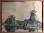 35) Aquarel, ingelijst met passepartout achter oud floatglas, Ophalen