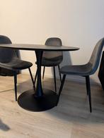 Zwarte Eettafel Rond Grijze Velvet stof Stoelen ( eettafel ), Ophalen of Verzenden, Zo goed als nieuw, Rond, 100 tot 150 cm