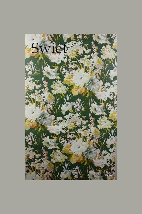 5593 Aquarel bloemenbehang donkergroene achtergrond swiet, Huis en Inrichting, Stoffering | Behang, Blauw, Wit, Geel, Roze, Verzenden