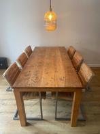 Eetkamer tafel met 6 stoelen, Huis en Inrichting, Tafels | Eettafels, Ophalen, Gebruikt, Rechthoekig, Landelijk, oude hout