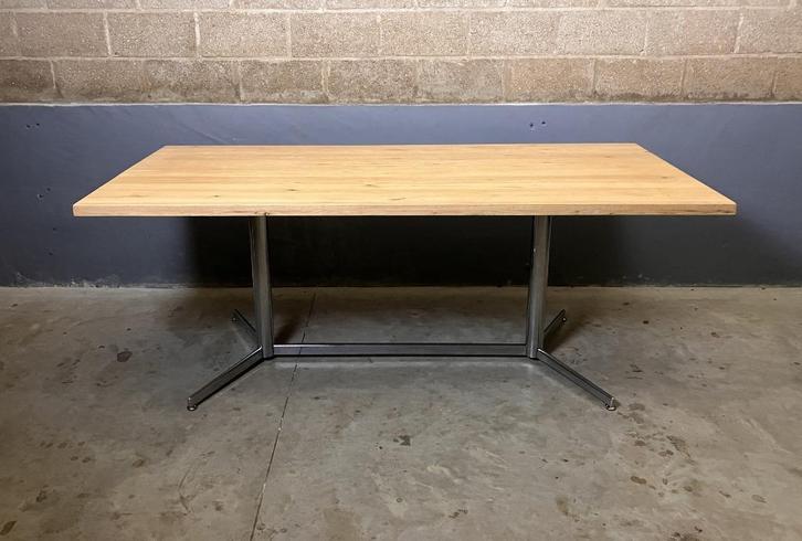 Vintage Eettafel Chroom Massief Eiken, Huis en Inrichting, Tafels | Eettafels, Gebruikt, 50 tot 100 cm, Vijf personen of meer
