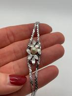 A173 Prachtige zilveren armband parel blauwe saffier, Sieraden, Tassen en Uiterlijk, Antieke sieraden, Ophalen of Verzenden, Zilver