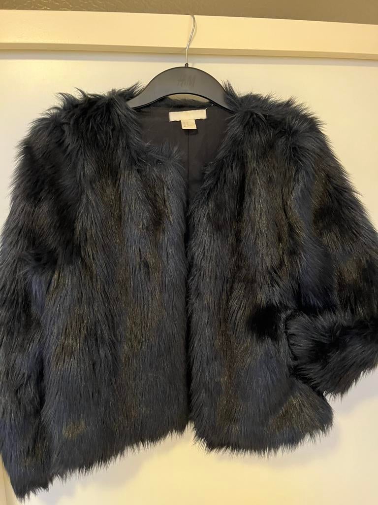 Faux Fur Bont jasje H&M, Ophalen, Zo goed als nieuw, Maat 34 (XS) of kleiner, Zwart