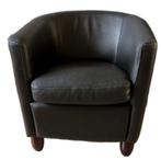 Leren fauteuille, kuipstoel : bruin leer, houten poten, Ophalen, Gebruikt, Leer, 75 tot 100 cm