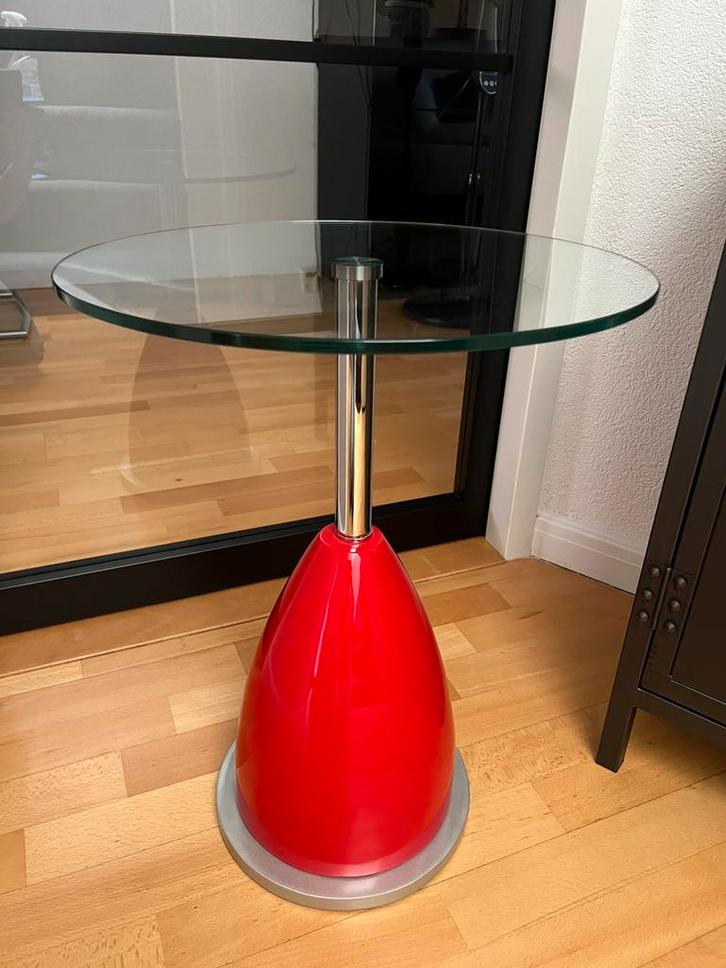 Strak design bijzettafel tafel tafeltje salontafel rood, Huis en Inrichting, Tafels | Bijzettafels, Zo goed als nieuw, Rond, 45 tot 60 cm