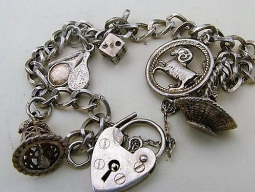 Zilveren bedelarmband met 6 bedels (7140-500), Sieraden, Tassen en Uiterlijk, Armbanden, Zo goed als nieuw, Zilver, Zilver, Ophalen