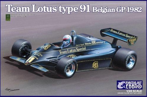 Team Lotus Type 91 Belgian GP 1982 1/20, Ebbro Kit, Hobby en Vrije tijd, Modelbouw | Auto's en Voertuigen, Nieuw, Auto, Groter dan 1:32