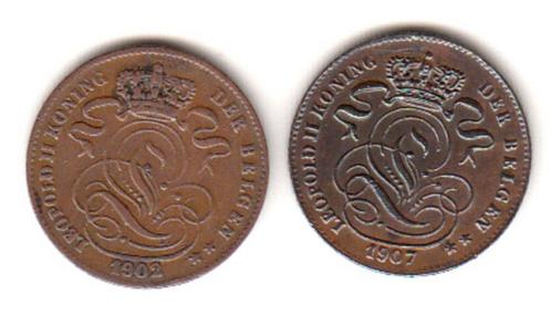 België Leopold II - 1 CENTM. 1902+1907 - KM#34, Postzegels en Munten, Munten | Europa | Niet-Euromunten, Setje, België, Verzenden