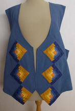 Folklore/hippie blauw/geel handmade gilet! XL, Verzenden, Zo goed als nieuw, Maat 46/48 (XL) of groter, Blauw