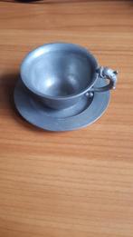 Tinnen kopje met schoteltje., Antiek en Kunst, Antiek | Tin, Ophalen