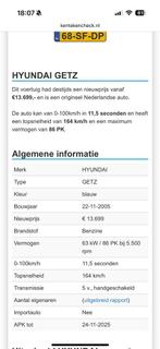 Hyundai Getz lichtblauw 2005, Auto's, Blauw, Elektrische ramen, Handgeschakeld, Particulier