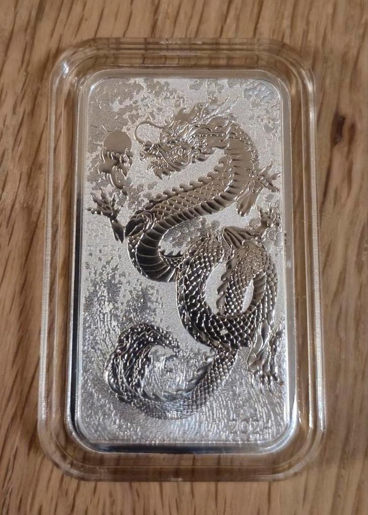 1 oz Perth Mint Rectangle Dragon 2024 zilveren munt, Postzegels en Munten, Edelmetalen en Baren, Zilver, Verzenden