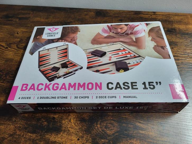 Backgammon Set de Luxe 15" - Nieuw in doos!, Hobby en Vrije tijd, Gezelschapsspellen | Kaartspellen, Nieuw, Een of twee spelers