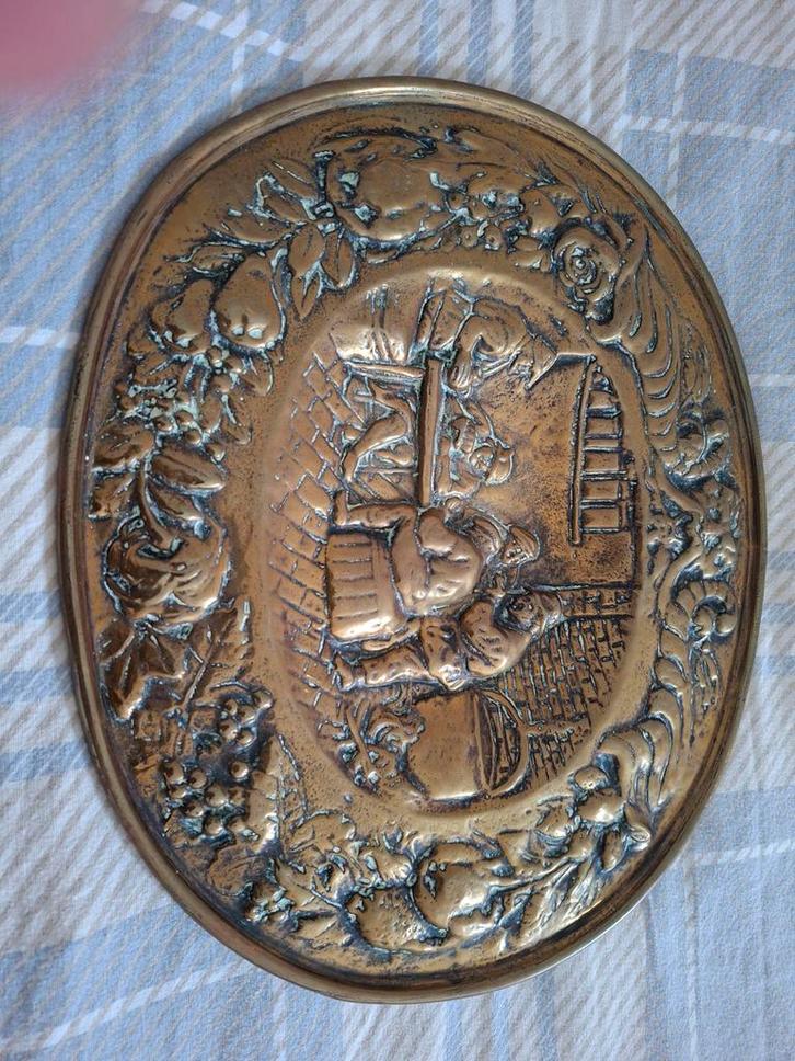 Groot Koperen Wandbord met Voorstelling, Antiek en Kunst, Antiek | Koper en Brons, Ophalen of Verzenden