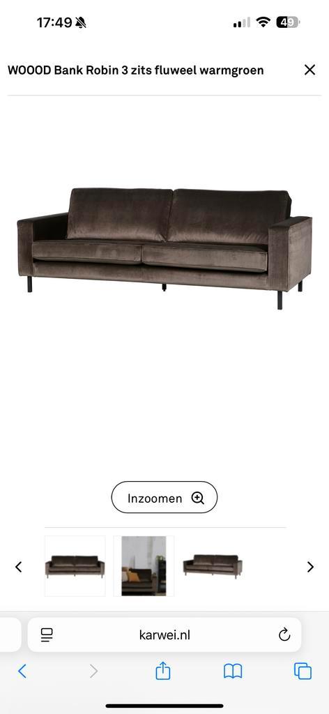 Kwarwei Woood Sara Set: Bank, Stoel & Poef, Huis en Inrichting, Banken | Voetenbanken en Poefen, Gebruikt, 125 cm of meer, Rechthoekig