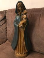 Antiek Maria beeld met kind Terracotta of Polychroom., Antiek en Kunst, Ophalen of Verzenden