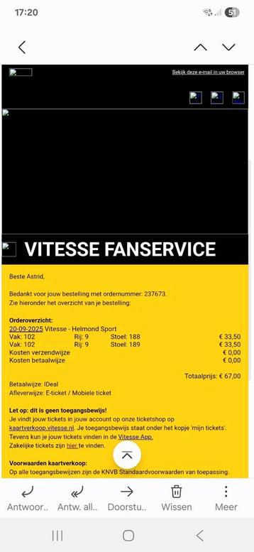 2 Tickets Vitesse-Helmond sport. Airborne wedstrijd 20 sept beschikbaar voor biedingen