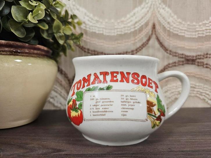 Vintage soepkom met recept Tomatensoep, Huis en Inrichting, Keuken | Keukenbenodigdheden, Gebruikt, Ophalen of Verzenden