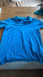 Petrol polo maat 164 blauw met kleine oranje haaien erop, Blauw, Ophalen of Verzenden, Zo goed als nieuw, Petrol