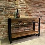 Sidetable Mangohout en Staal | 120 x 35 x 76 cm, 100 tot 150 cm, Nieuw, Ophalen of Verzenden, 25 tot 50 cm