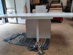 Strakke witte houten uitklapbare eettafel., Ophalen, Gebruikt, 100 tot 150 cm, 50 tot 100 cm
