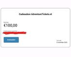 Cadeaubon AdventureTickets twv €100,-, Tickets en Kaartjes, Kortingen en Cadeaubonnen, Eén persoon, Cadeaubon