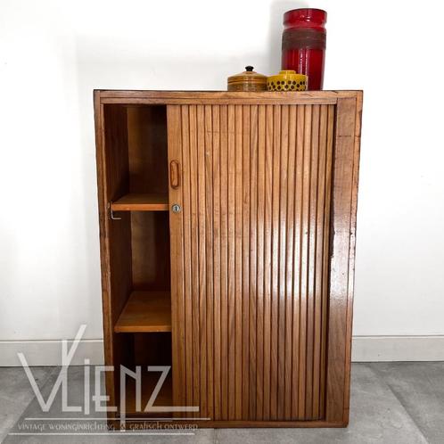Vintage, industriële, houten roldeurkast, archiefkast, kast, Huis en Inrichting, Kasten | Overige, Gebruikt, Ophalen