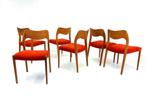 Set van 6 gerestaureerde model 71, Niels Otto Møller, Vijf, Zes of meer stoelen, Vintage retro buisframe design rotan webbing papercord
