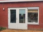 Dubbele hardhouten buitendeur met raam, Doe-het-zelf en Verbouw, Deuren en Horren, Ophalen, Glas, 120 cm of meer, 215 cm of meer