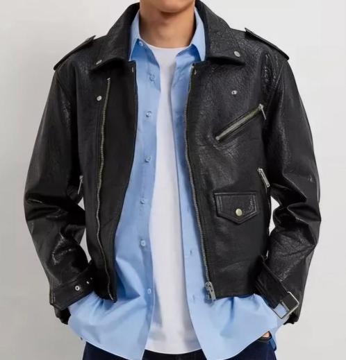 Zara black leather biker jacket L, Kleding | Heren, Jassen | Zomer, Zo goed als nieuw, Maat 52/54 (L), Zwart, Ophalen of Verzenden