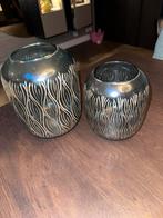 Set van 2 PTMD Vazen - Petrol/Turquoise met Goud, Ophalen, Overige kleuren, Minder dan 50 cm, Glas