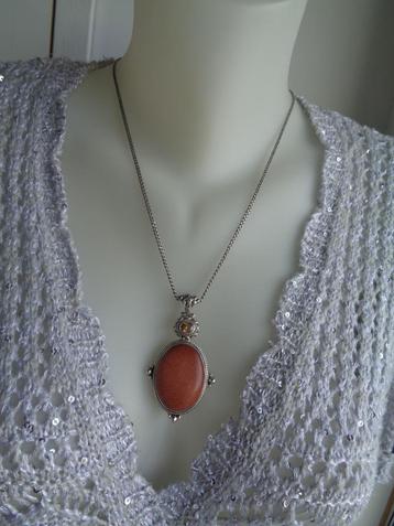 zilveren ketting met grote hanger met goudsteen [956] beschikbaar voor biedingen