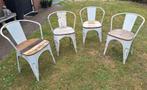 4 x leuke wit metalen brocante stoelen met houten zitting, Ophalen