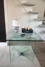 Italiaans glazen vintage bijzettafel / salontafel RVS, Huis en Inrichting, Tafels | Salontafels, Ophalen of Verzenden, Gebruikt