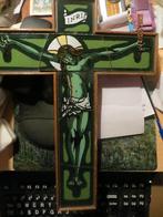 Pr. Kruis met Jezus afbeelding in Achter glas schildering, Antiek en Kunst, Antiek | Religie, Ophalen of Verzenden