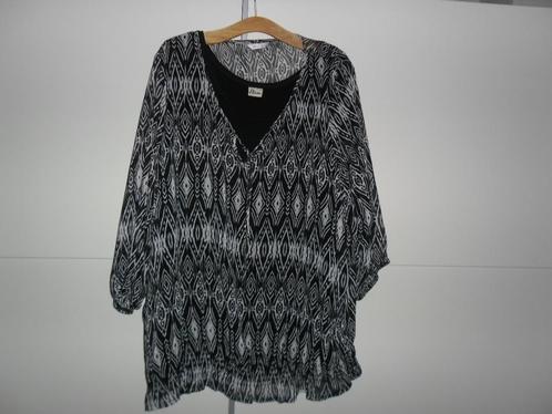 Miss Etam Wit/Zwarte Doorzichtige Blouse +Top Maat 54-56, Kleding | Dames, Grote Maten, Zo goed als nieuw, Blouse of Tuniek, Grijs