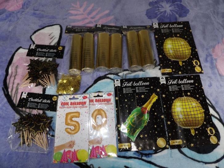 nieuw goud feestpakket versiering, cijfers, ballonnen enz, Hobby en Vrije tijd, Feestartikelen, Nieuw, Versiering, Verjaardag