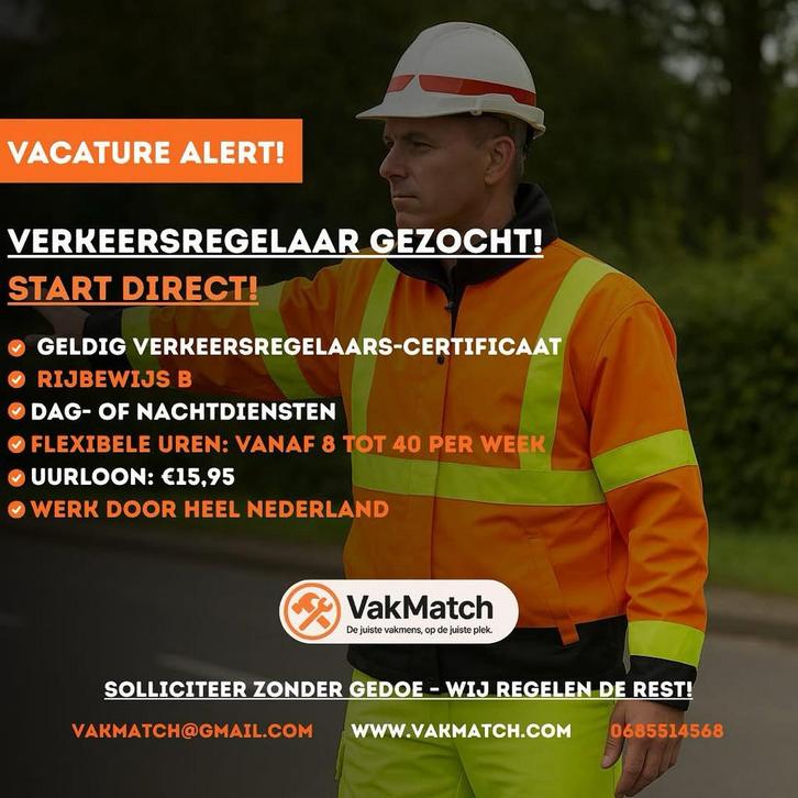 Verkeersregelaars gezocht!, Vacatures, Vacatures | Beveiliging, Starter, Overige vormen, 33 - 40 uur