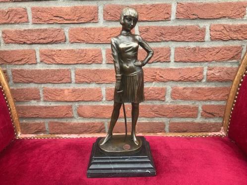 stoere schermster, brons en marmer, Antiek en Kunst, Kunst | Beelden en Houtsnijwerken, Ophalen of Verzenden
