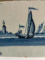 Antieke 18e eeuwse scheepstegel met beurtschip, Ophalen of Verzenden