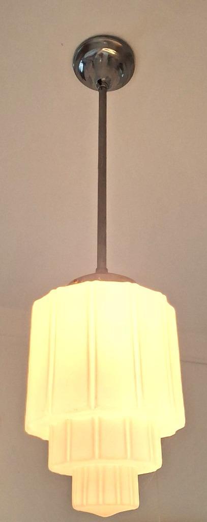 Art Deco Hanglamp, Huis en Inrichting, Lampen | Hanglampen, Gebruikt, 50 tot 75 cm, Glas, Metaal, Ophalen
