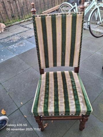4 Vintage Stoelen met Groen/Beige Bekleding beschikbaar voor biedingen
