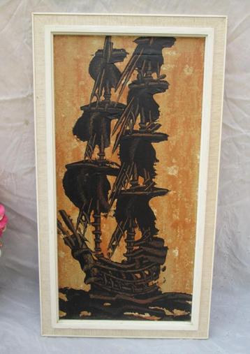 Retro Olieverf op Doek Tweemaster Niet Gesigneerd 67 x 37 cm beschikbaar voor biedingen